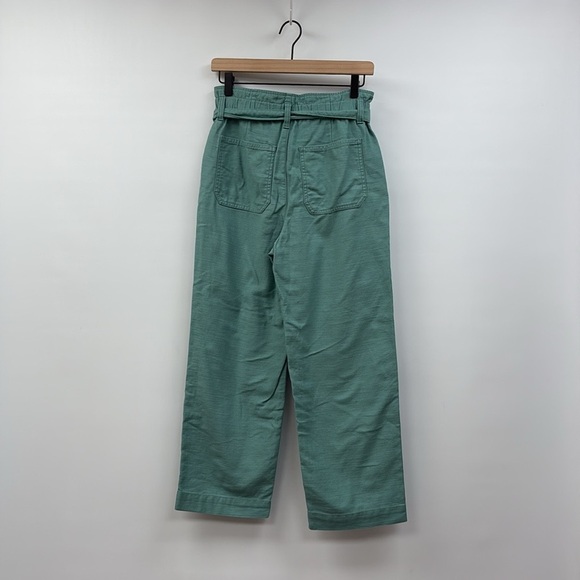 J. Crew Paperbag High Rise Elastic Waist Crop Wide Leg Twill Pants Green 0 - Picture 7 of 10